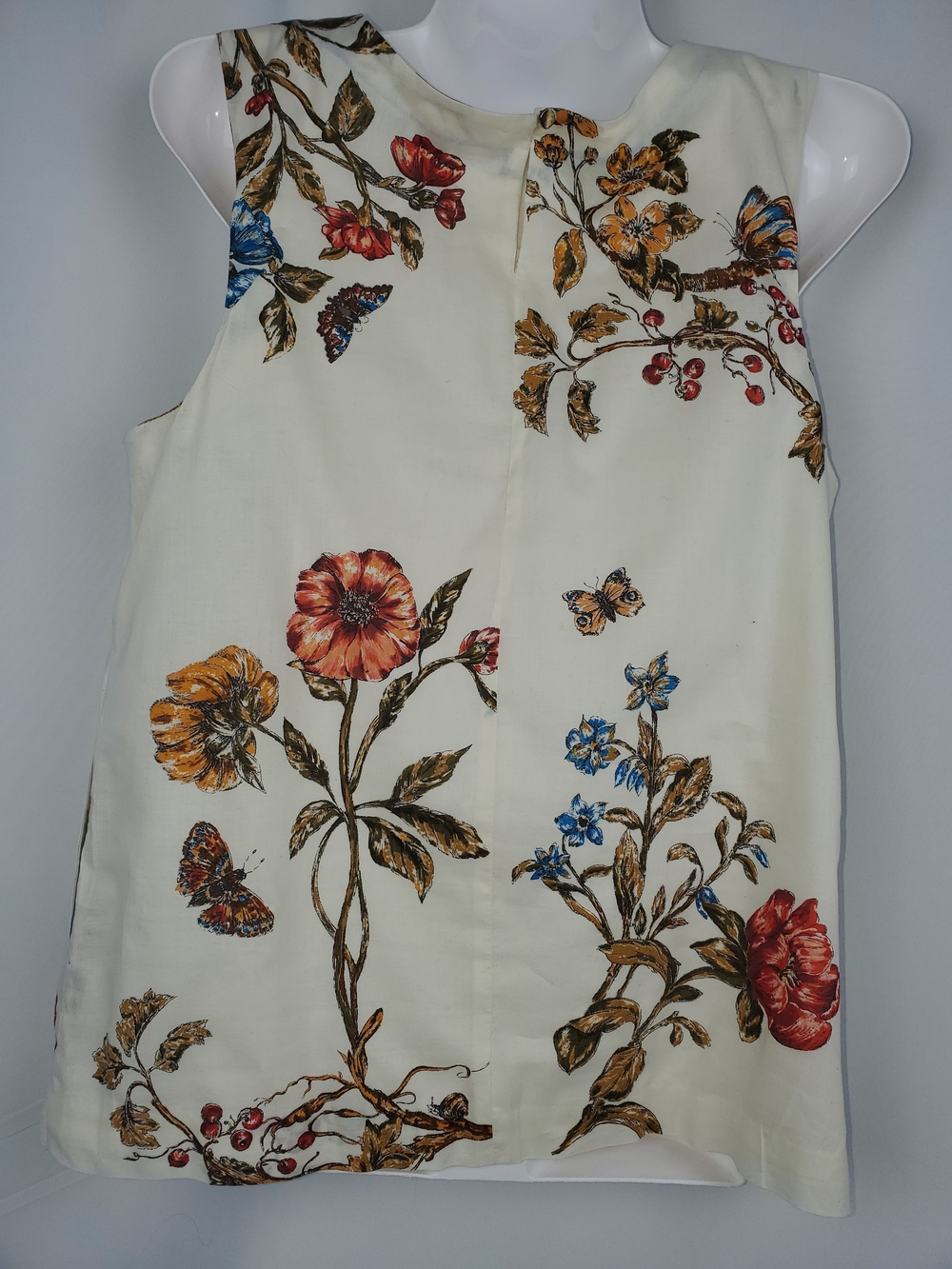 Meadow Rue Cream Floral Shell with Blue Trim and Mustard Blooms - Picture 3 of 8